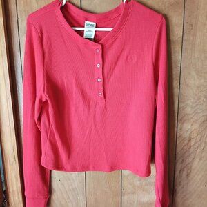 pink victorias secret womens red long sleeve pullover sleep lounge top size XL